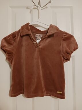 Paris Hilton Girls' Mauve Pink Velvet Polo Top with Puff Sleeves